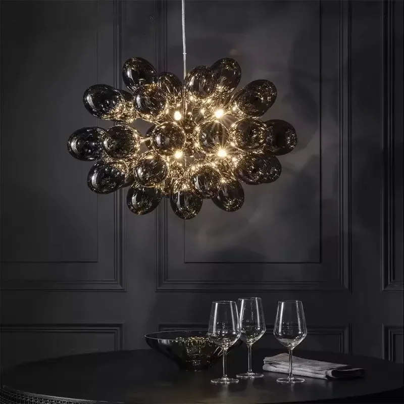 Led Balloon Light - Żyrandol bąbelkowy Szara szklana lampa wisząca
